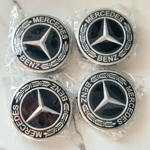 Set of 4 75MM Wheel Center Rim Caps Hubcaps for Mercedes-Benz AMG Black Wreath